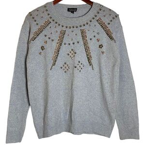 Topshop Heather Blue Long Sleeve Knit Jewel Studded Crewneck Sweater 4